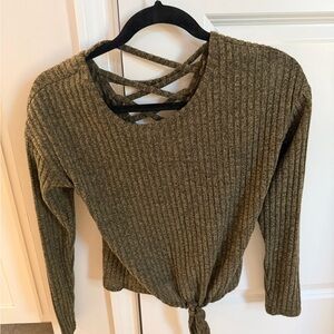 Olive Green Ribbed Knit Top